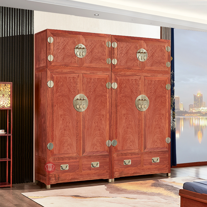 缅甸花梨衣柜红木顶箱柜储物柜素面中式家具四门衣柜大果紫檀衣柜