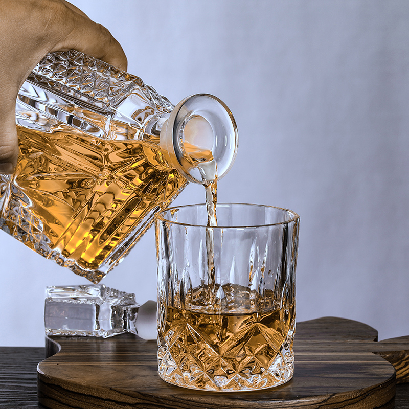 高档欧式加厚水晶玻璃大号刻花300ml6只套装无铅洋酒杯古典冰球杯