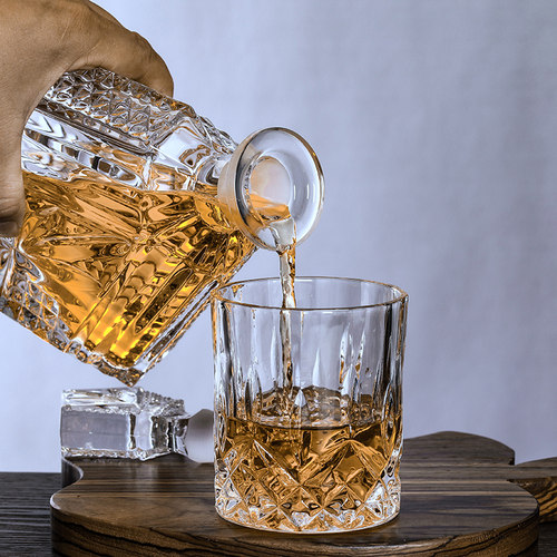 高档欧式加厚水晶玻璃大号刻花300ml6只套装无铅洋酒杯古典冰球杯