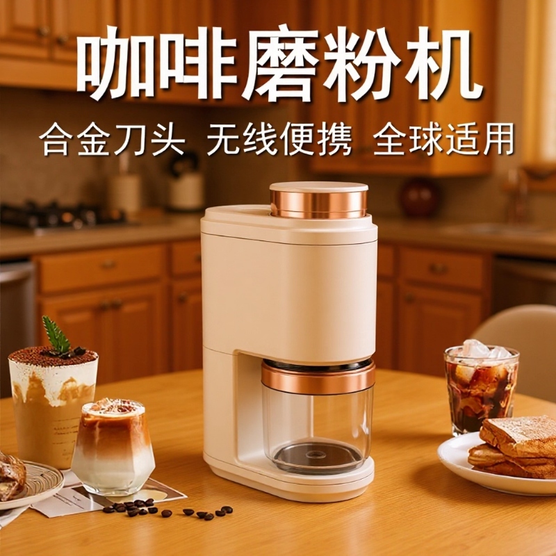 无线电动咖啡豆磨粉机全自动充电便携式家用户外研磨机出口小家电