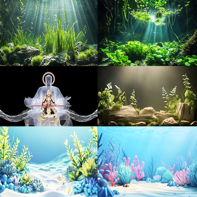 鱼缸背景贴纸Ai海洋高清图水族箱龙鱼缸系列3D立体壁纸自粘防水