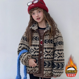 新雪丽复古卷叶纹羊羔绒棉服外套女童冬新款 挪威森林