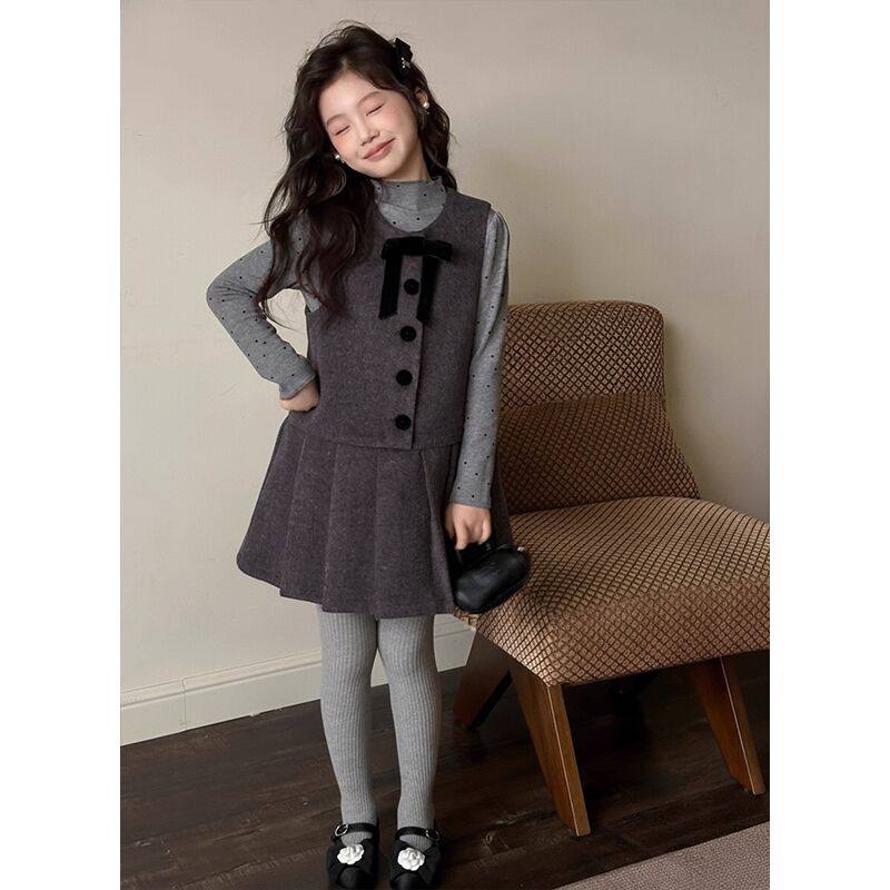 韩国童装2025秋冬季新款女童连衣裙套装儿童超好看厚毛呢背心裙子