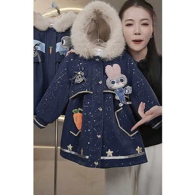 女童棉服冬装2025新款儿童朱迪警官加绒派克服中大童加厚外套冬季