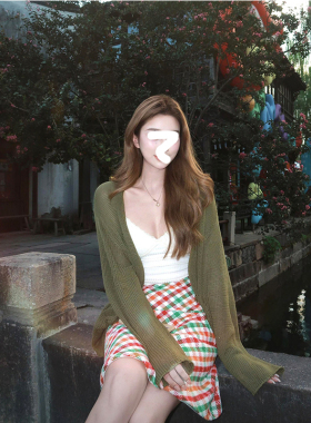Drawdream 慵懒风绿色长袖针织开衫女装秋季减龄宽松显瘦外套上衣