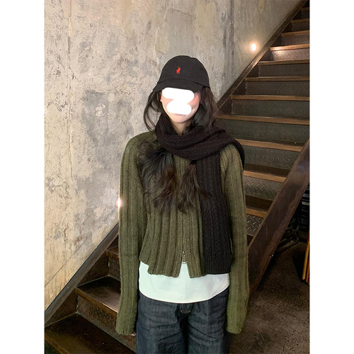 Drawdream 韩系复古坑条纹拉链针织衫毛衣女秋冬简约百搭短款外套