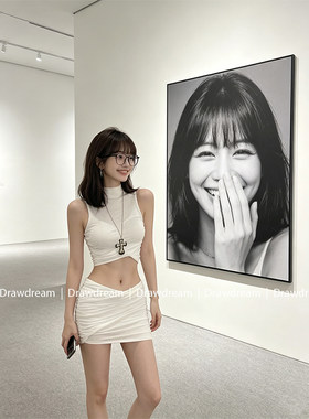 Drawdream 性感辣妹不规则高领褶皱背心女夏收腰包臀半身短裙套装