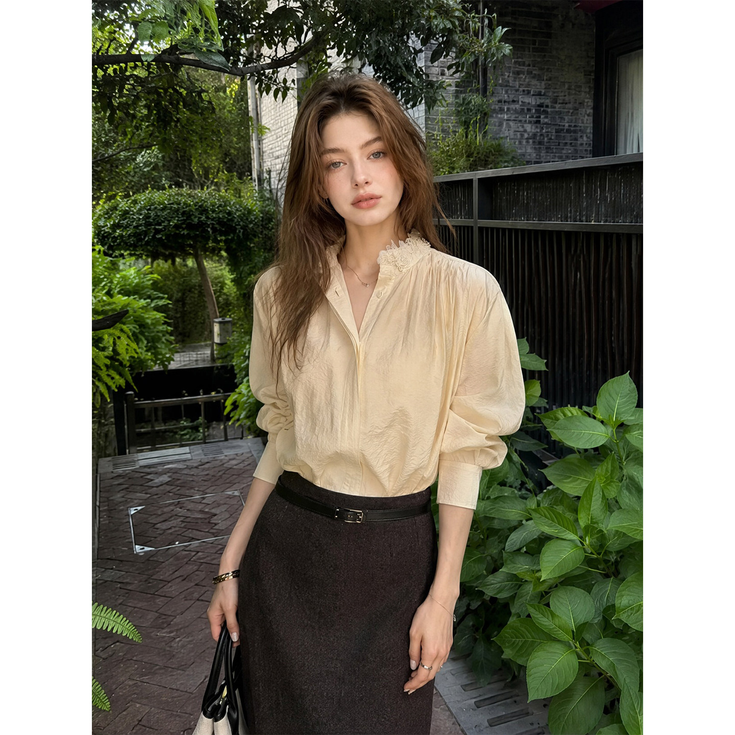 Drawdream 法式气质蕾丝玫瑰花长袖衬衫女高级感宽松显瘦减龄上衣图片