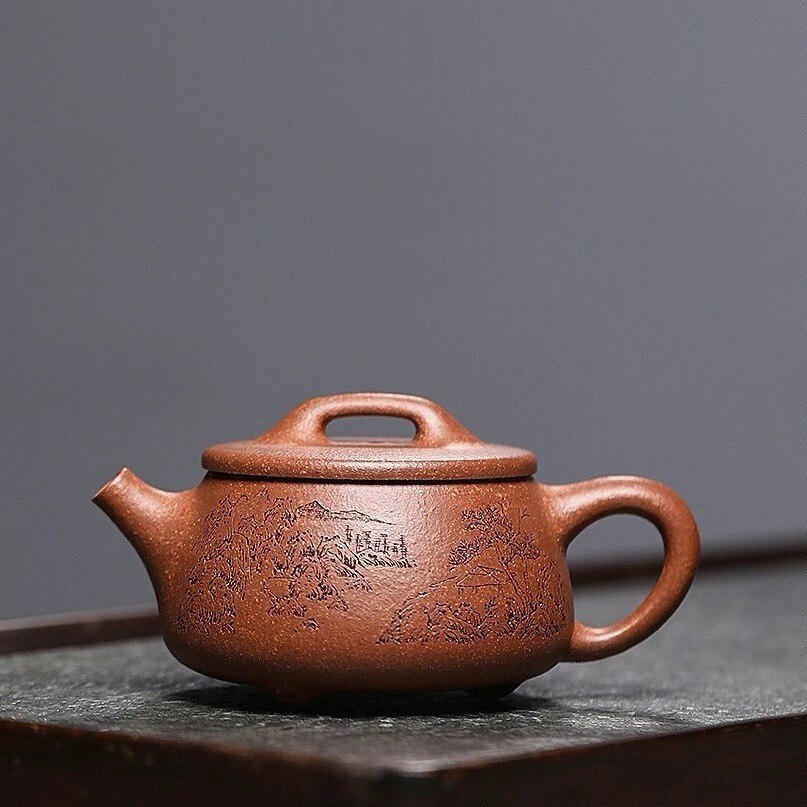 180毫升宜兴紫砂壶手工原矿降坡泥石飘壶功夫茶壶粗砂宽口石瓢壶