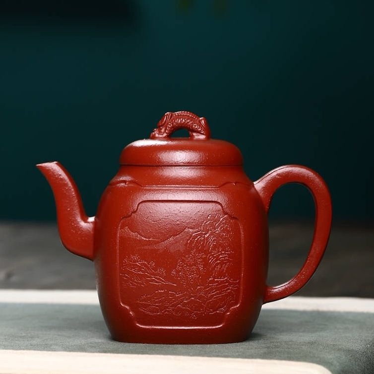 大红袍谦和方圆壶中式茶壶刻龙头