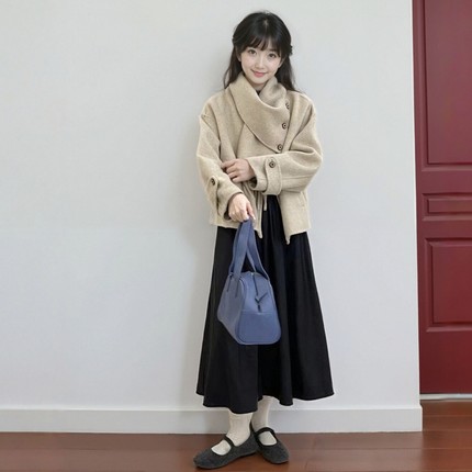 双面呢羊绒大衣女2025秋冬宽松羊毛呢子高级感小个子大码毛呢外套