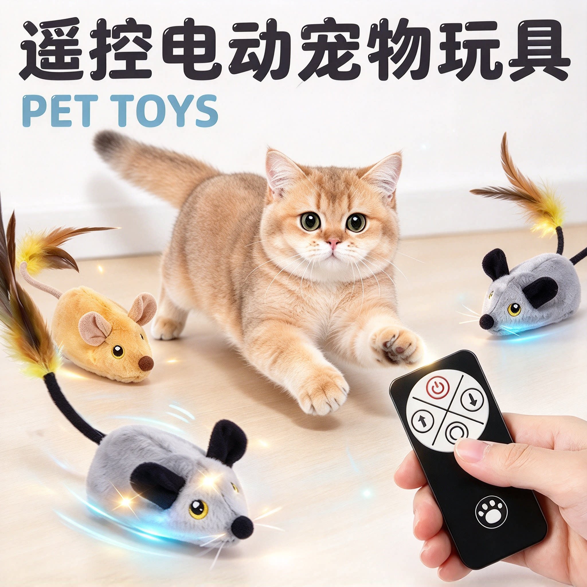 电动猫咪玩具宠物玩具毛绒仿真遥控鼠逗猫小狗运动体力消耗逗猫棒