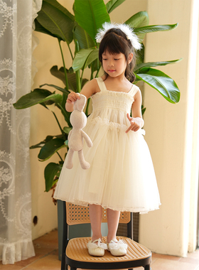 AnyinGirl 儿童网纱生日裙女宝宝重工连衣裙高级感白色公主裙子