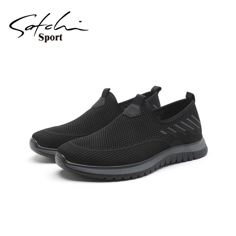 Satchi Sport/沙驰运动男鞋网面鞋透气飞织一脚蹬轻便软底休闲鞋