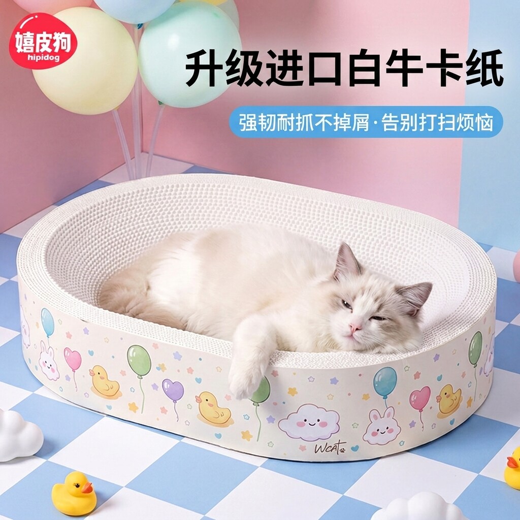 白牛卡纸封底猫抓板窝猫窝一体耐抓耐磨不掉屑新式猫咪抓板瓦楞纸图片