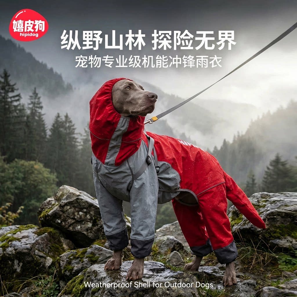 嬉皮狗中大型犬冲锋雨衣户外防水防脏防虫四脚金毛边牧柴犬狗雨衣