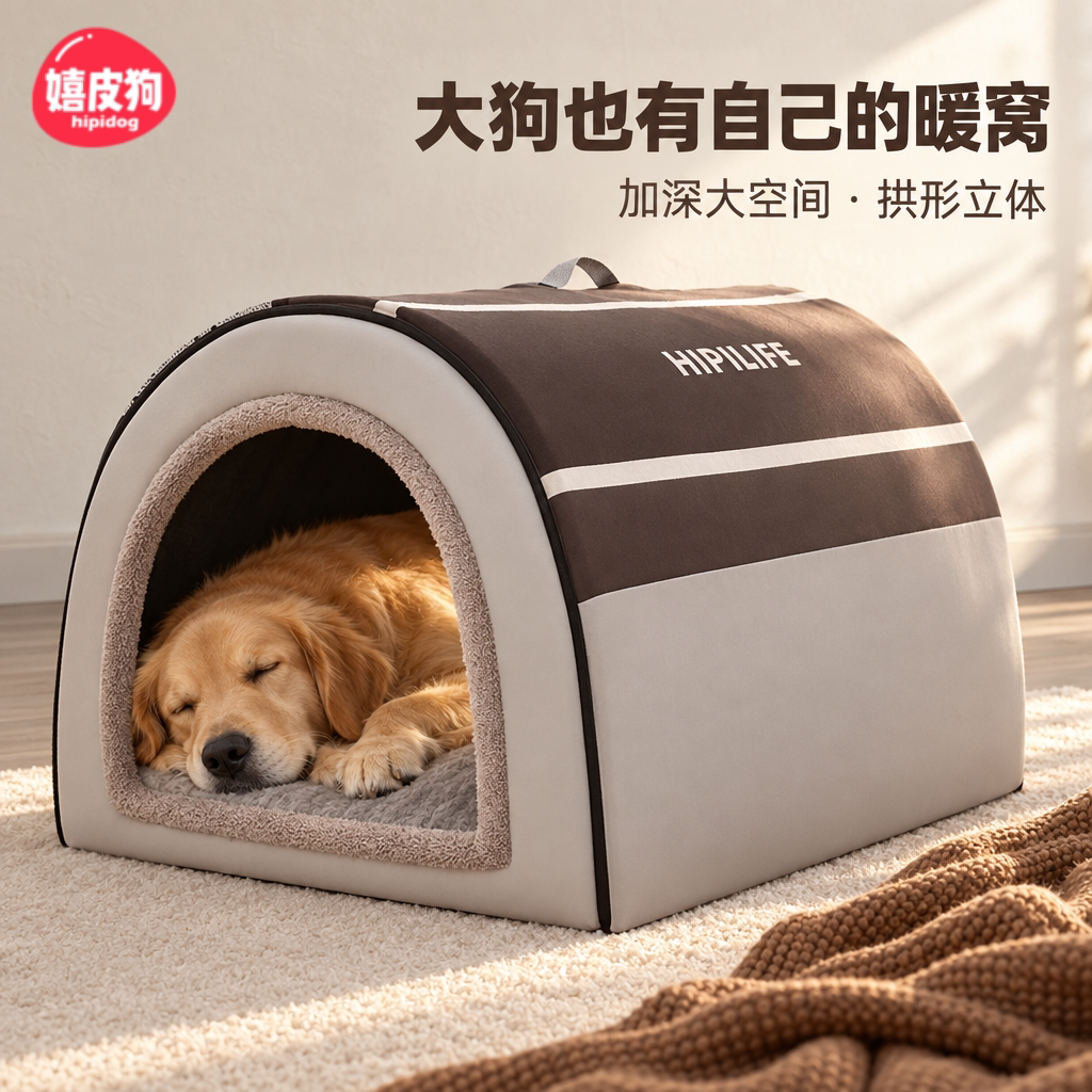 嬉皮狗大型犬狗窝冬季保暖房子窝拱形加厚大空间金毛拉布拉多专用