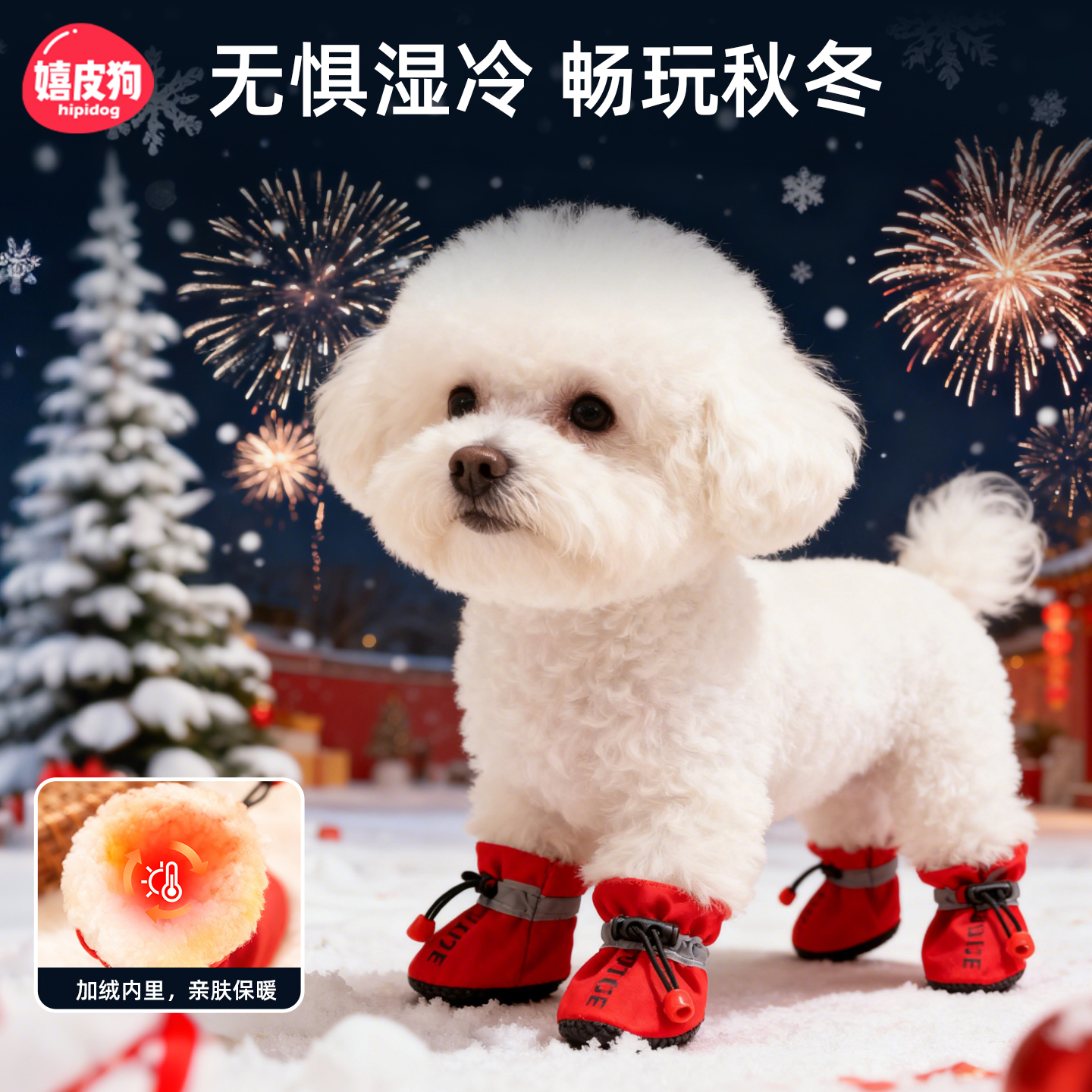 狗狗鞋子冬季棉鞋小型犬外出不掉脚套宠物鞋套软底甩不掉泰迪比熊