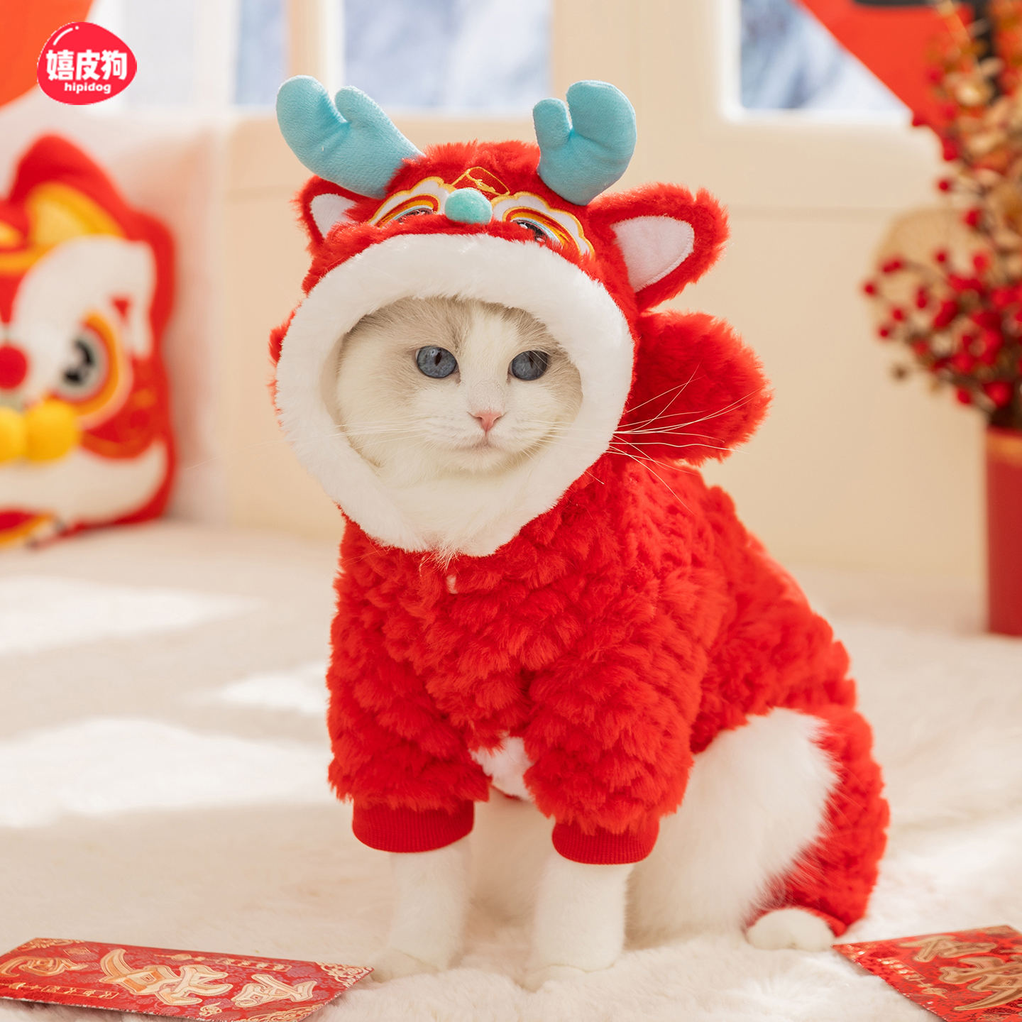 喜庆新年猫咪衣服2025新款冬装德文猫布偶猫暹罗宠物小猫过冬棉衣