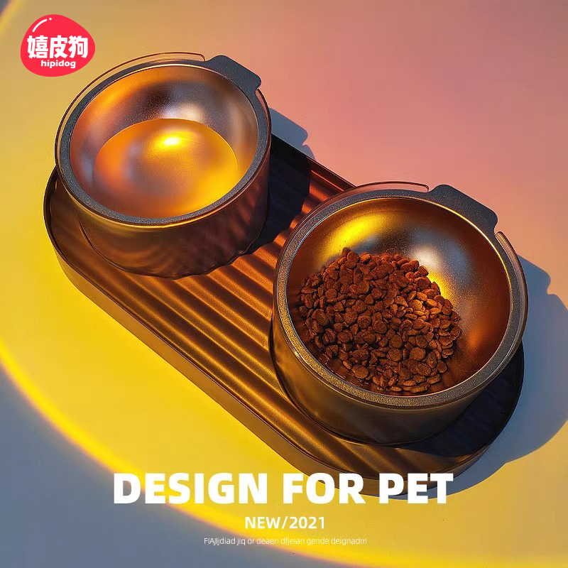神经猫宠物波纹双碗用品