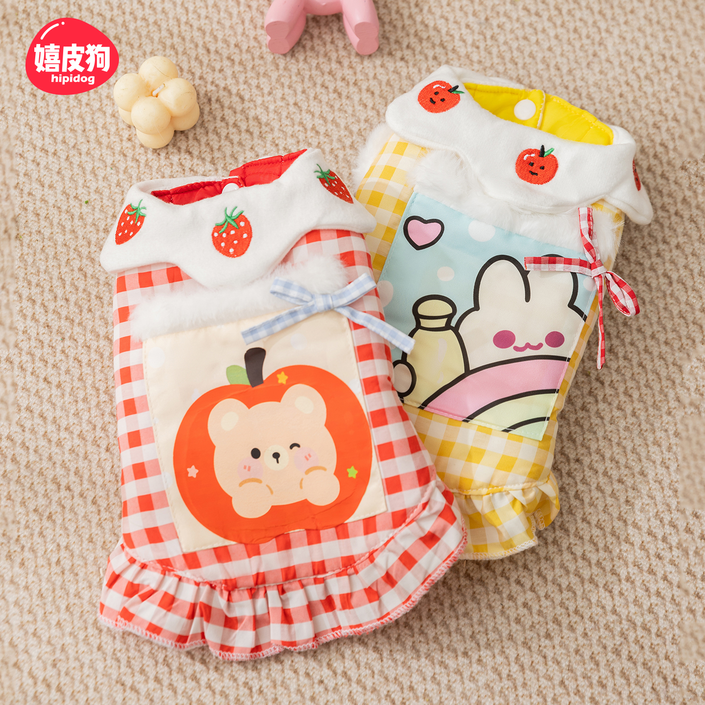 嬉皮狗|格子口袋花瓣领马甲