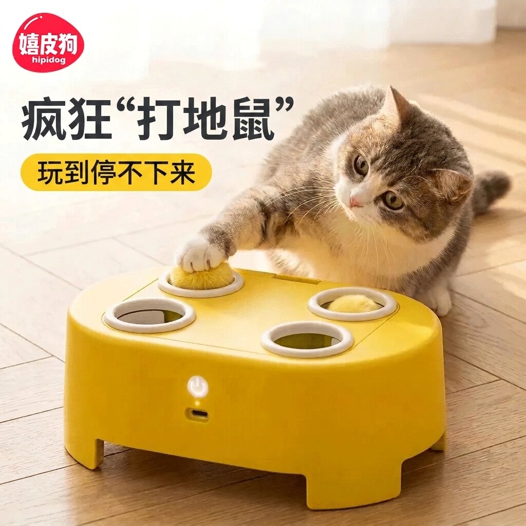 猫咪玩具电动打地鼠小猫幼猫玩具自嗨解闷神器宠物自动逗猫棒羽毛图片