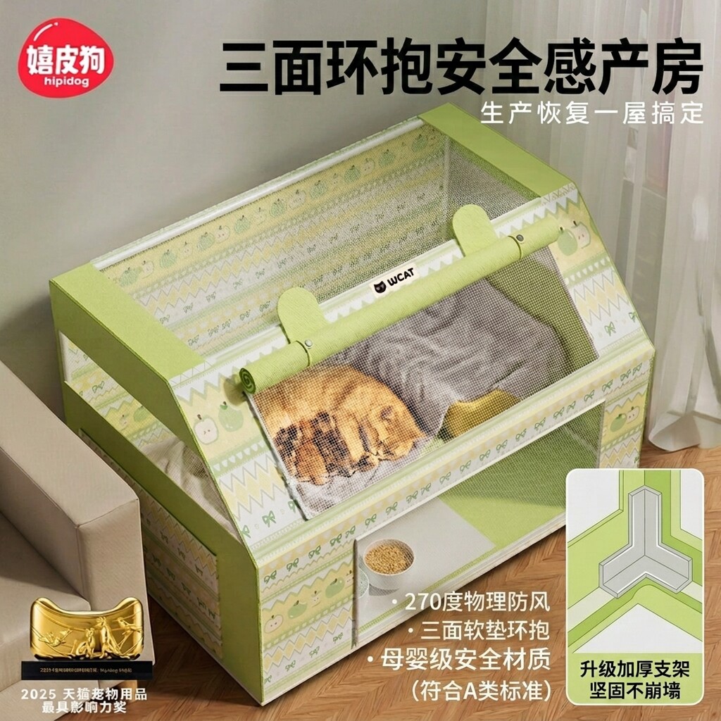 嬉皮狗夏季猫窝猫产房产窝封闭式猫咪怀孕生产小猫窝猫帐篷待产窝