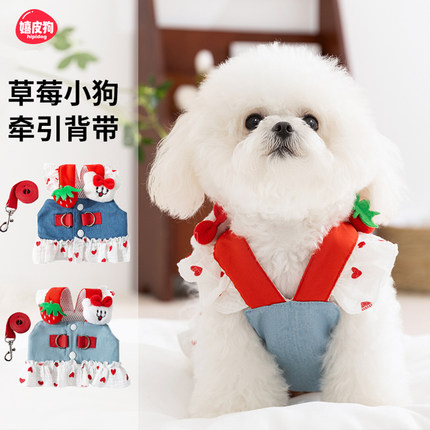 嬉皮狗草莓背带裙小狗狗衣服牵引绳夏天薄款宠物小型幼犬泰迪比熊