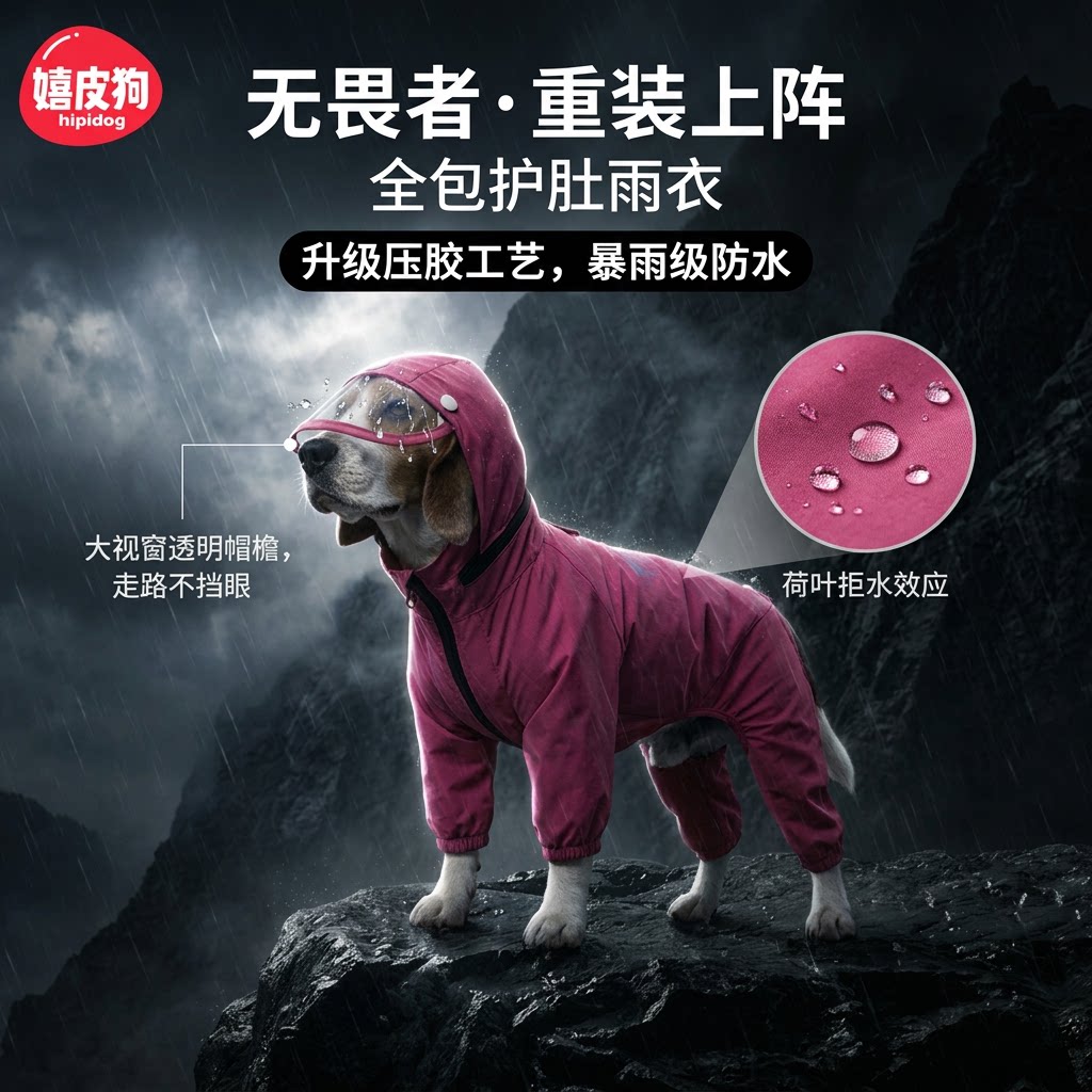 狗狗冲锋衣中小型犬压胶雨衣防水防风连帽户外比熊西高地狗狗衣服