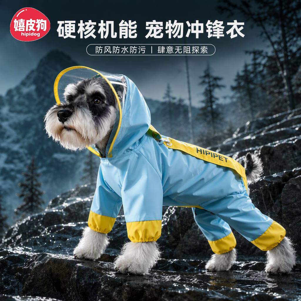 嬉皮狗雨衣四脚全包防水防风冲锋衣泰迪比熊户外遛狗雨天狗狗衣服