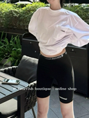 梵文印花织带百搭显瘦修身 小众时髦中古款 骑行裤 现