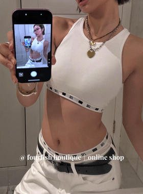 （现）小众设计美式辣妹简约休闲宽肩带弓字背心吊带/内裤套装