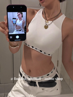 （现）小众设计美式辣妹简约休闲宽肩带弓字背心吊带/内裤套装