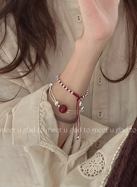 GTMU 小胖银坨纯银手链女本命年新年礼物手工编绳红绳百搭叠戴款