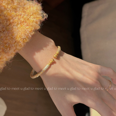 足银9999描金樱花葫芦手镯女