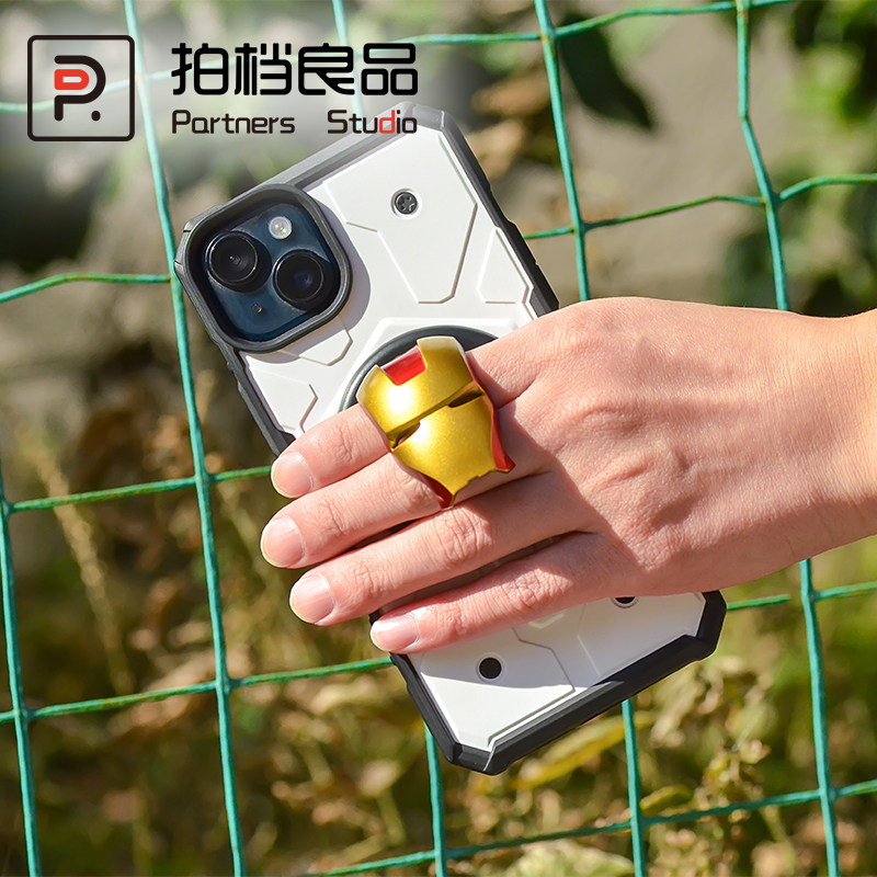适用苹果手机磁吸支架钢铁侠iPhone15 MagSafe指环扣