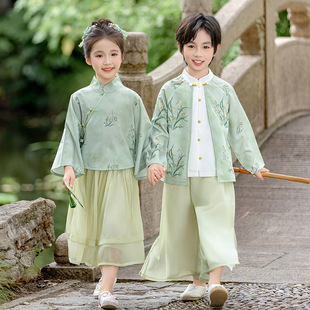 小池儿童诗歌朗诵演出服游子吟诗歌里的春天学生改良汉服诗意江南