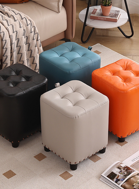凳子网红皮凳方凳家用圆凳皮墩美式客厅沙发凳懒人换鞋凳矮凳北欧