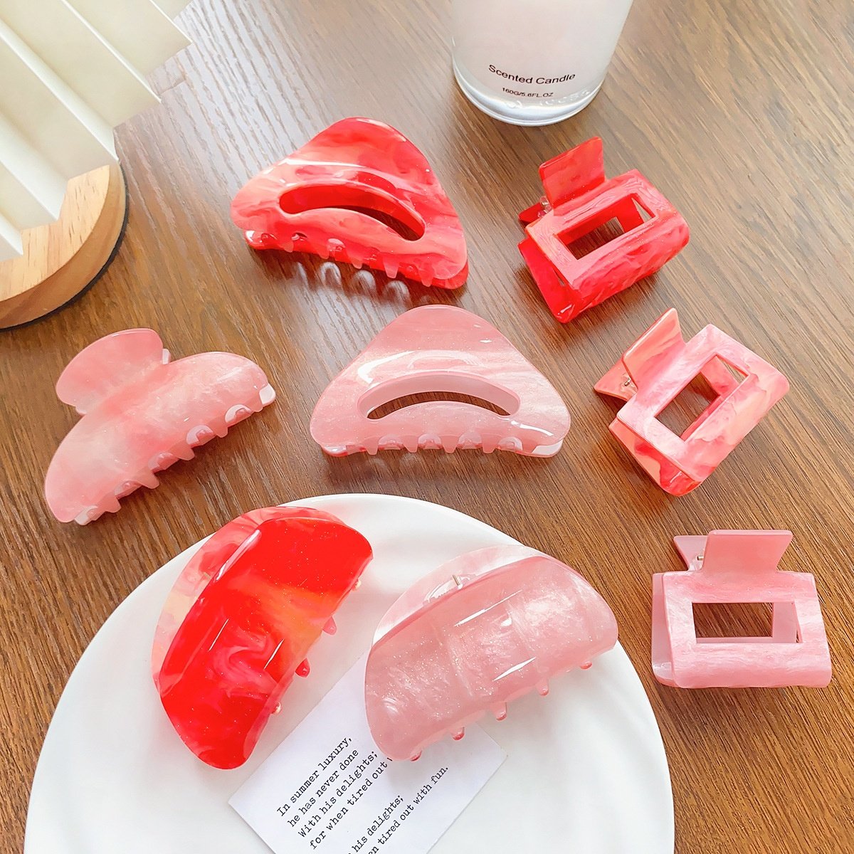 清新甜美亚克力方块半圆发夹发抓闪粉时尚感盘发鲨鱼夹配饰女