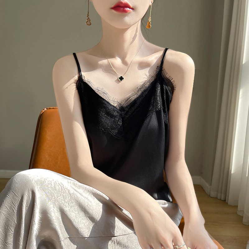 蕾丝吊带背心女性感内搭宽松打底衫西装内搭上衣醋酸缎面小衫