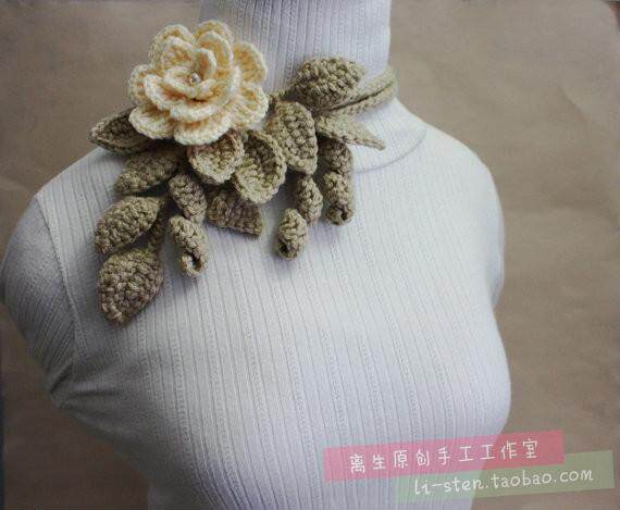 复古花朵配饰毛线手工编织女士