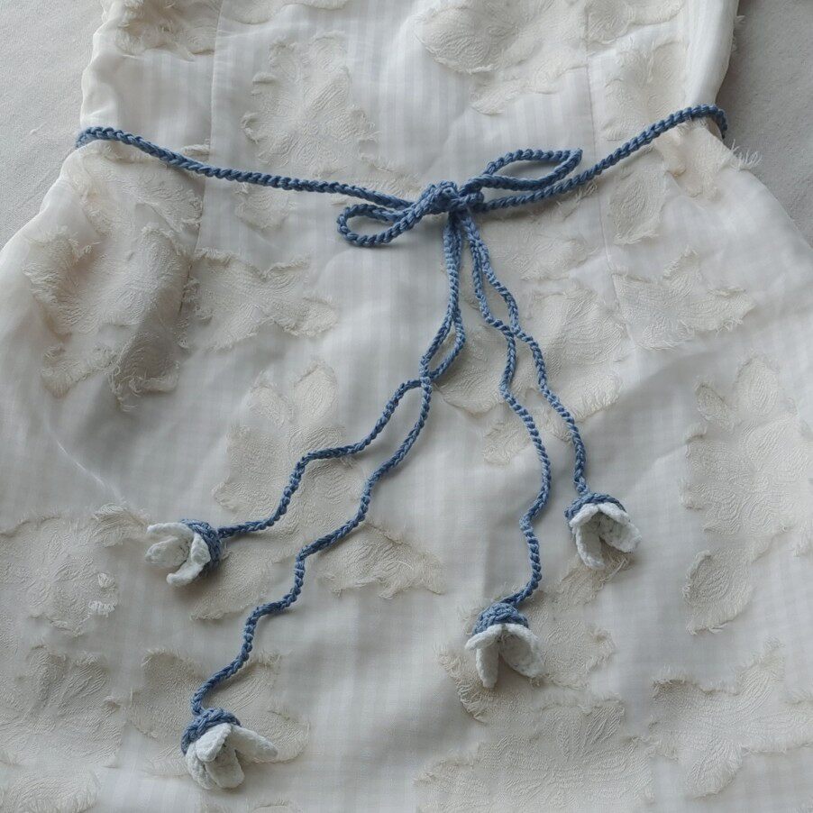 蓝莲花新款其他 原创手工女士浅蓝白花朵系腰绳搭配连衣裙腰链