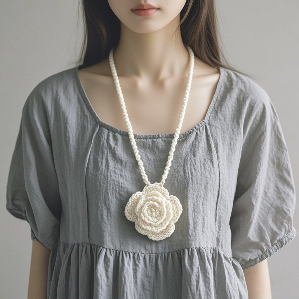 2024新款森女棉麻连衣裙配饰花朵项链毛衣链多色入可定制颜色