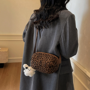 豹纹女包复古帆布小挎包2025新款 百搭手机包 潮休闲单肩斜挎包时尚