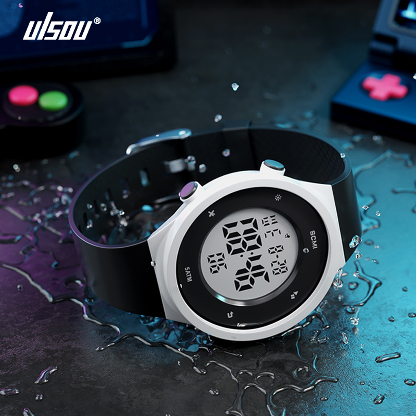 佑烁简约拼色夜光学生电子手表