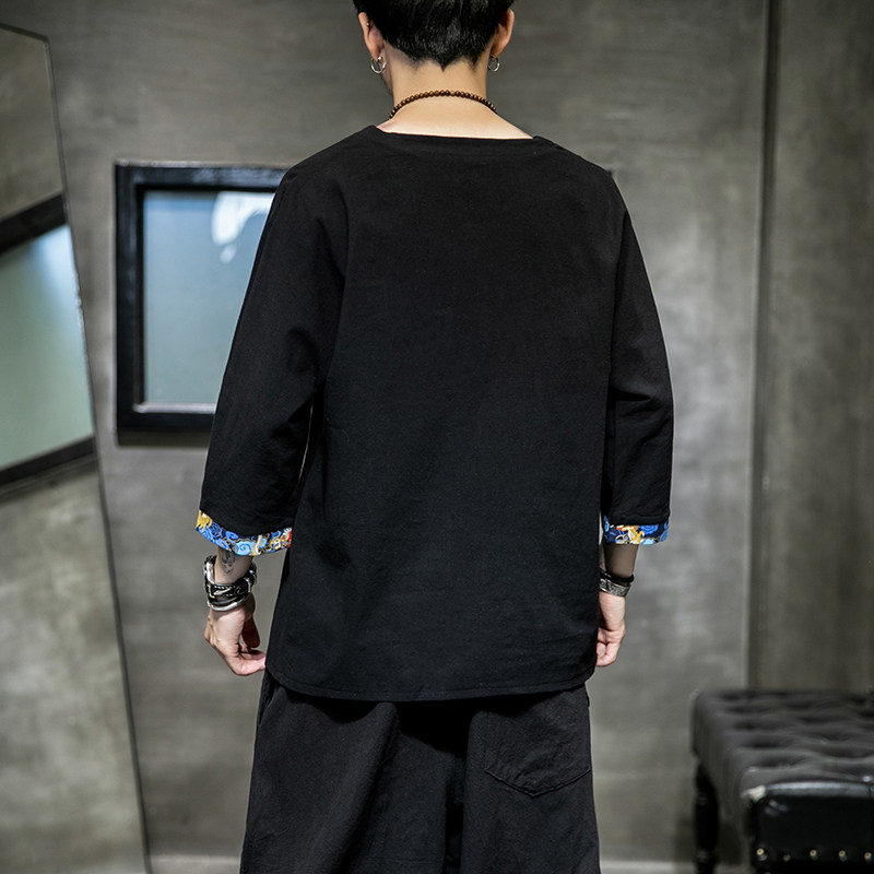风夏天新款男士宽松大码刺绣休闲七分短袖T恤219-2-8880-P30,男装T恤,星座219-2