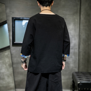 风夏天新款男士宽松大码刺绣休闲七分短袖T恤219-2-8880-P30图片
