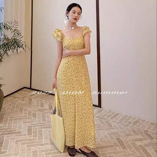 DIGM碎花连衣裙女夏季 A19438 法式 甜美气质度假风收腰显瘦A字长裙