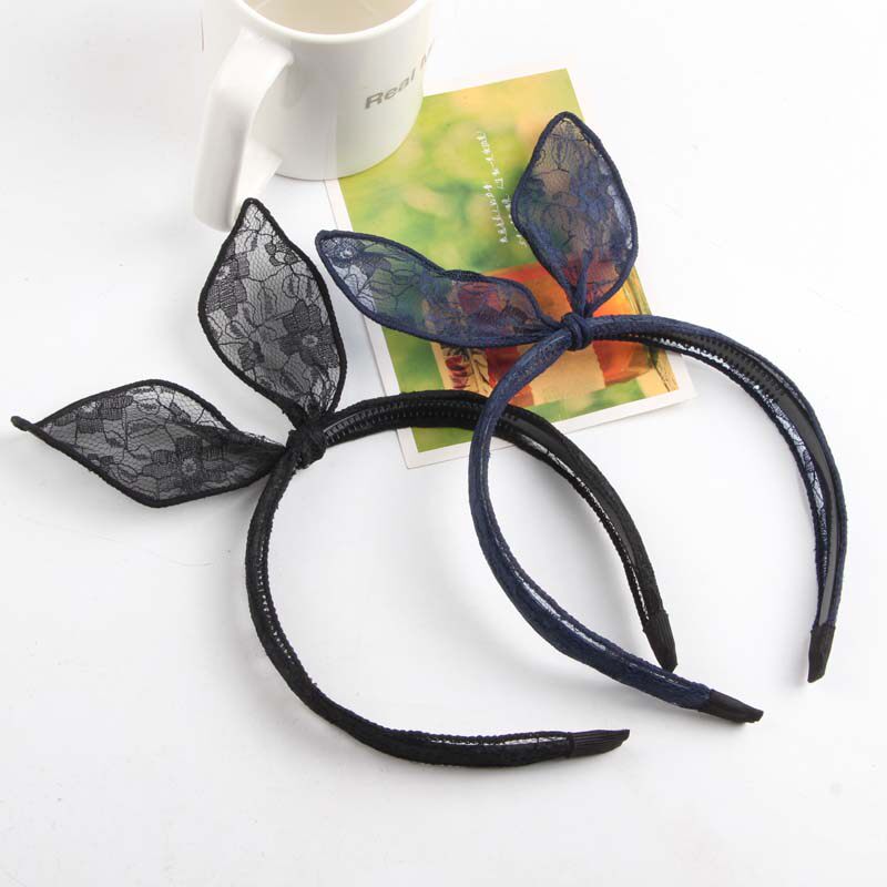 甜美发卡蕾丝带齿压发蝴蝶结发箍女简约可爱兔耳朵洗脸头箍萌头饰