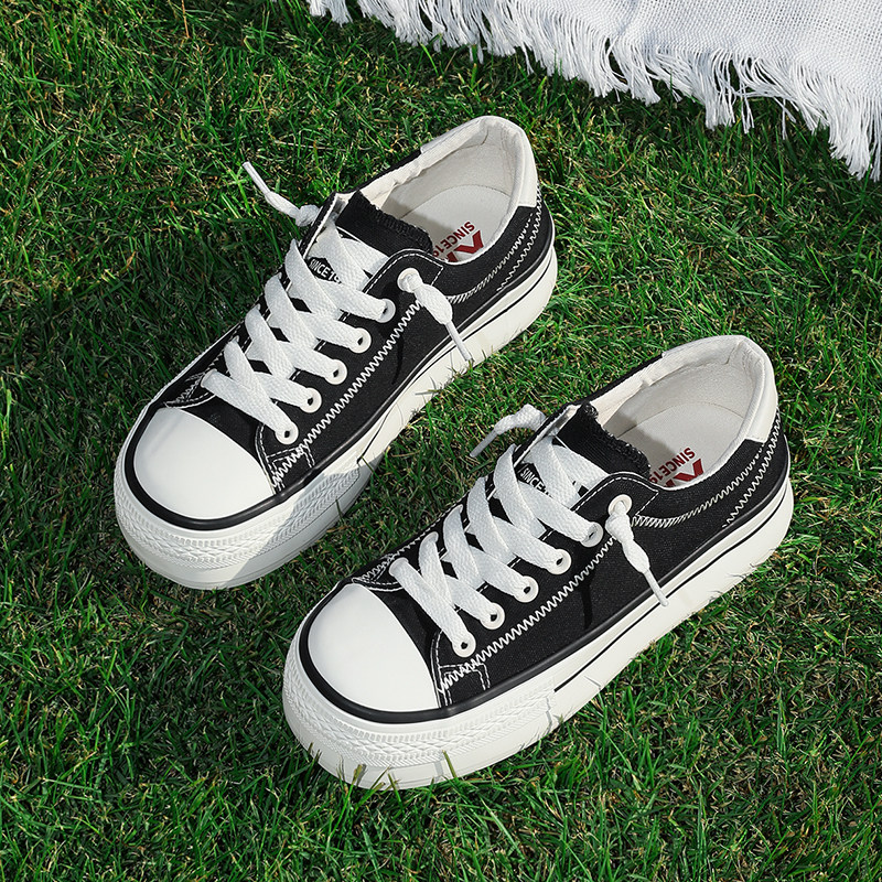 正品牌人本帆布鞋旗舰店官方复古女鞋春季单鞋圆头系带休闲鞋防滑